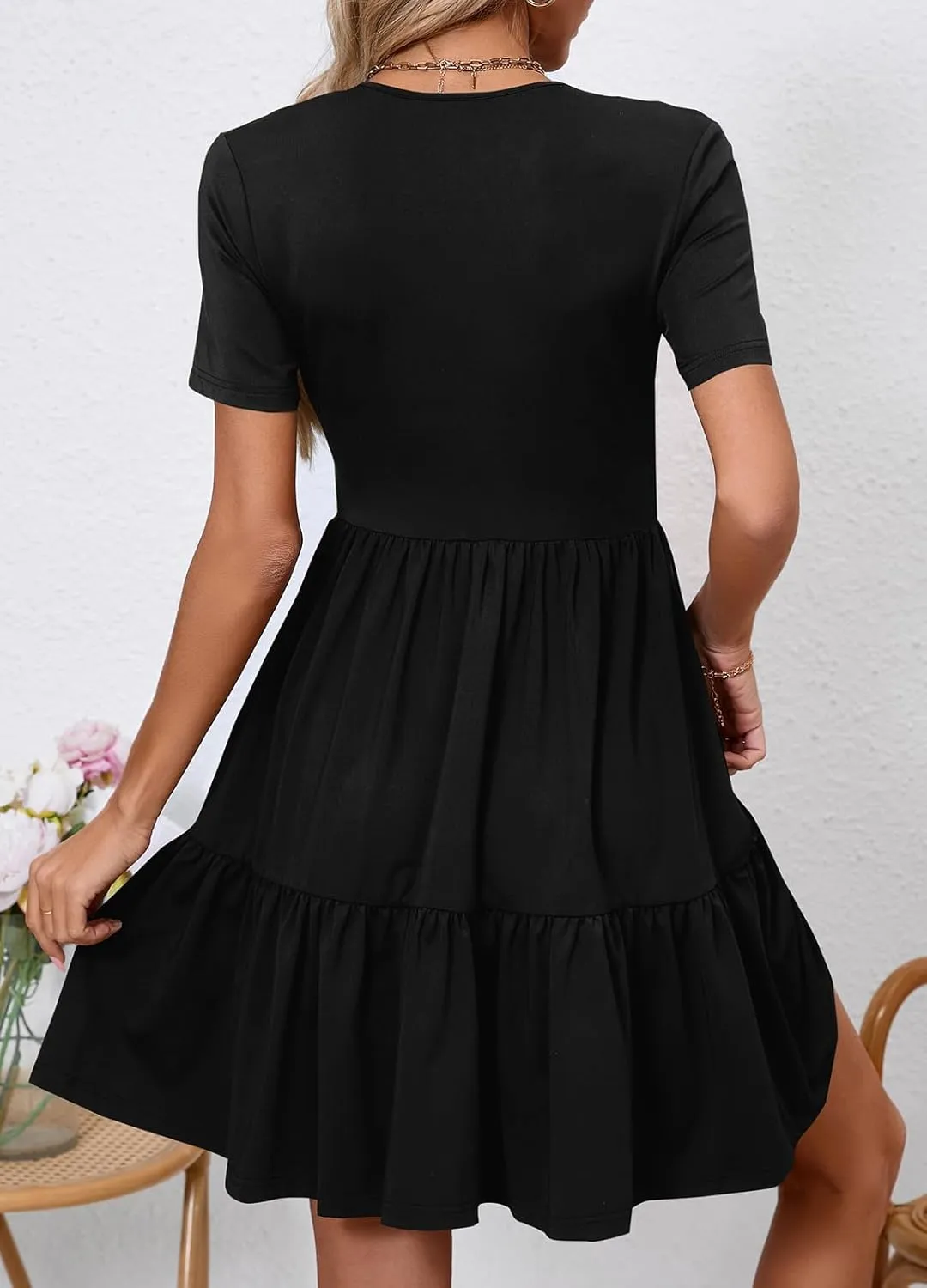 Women's Casual Summer Dress V Neck Short Sleeve Flowy Stretchy Comfort Fit for Daily Wear Work Midi Dresses