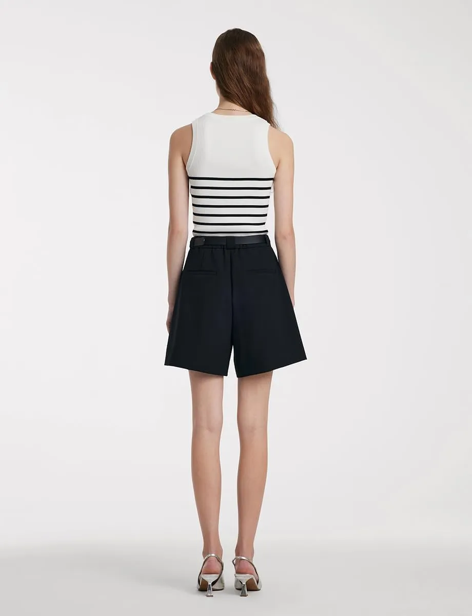 Women's Sleeveless Tank Tops Striped Crew Neck Ribbed Knit Basic Cami Shirts for Daily Casual