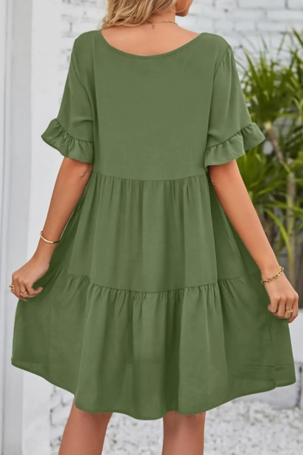 Women's Summer Casual Short Sleeve Ruffle Hem V Neck Loose Fitted Dress with Pockets for Beach,Vacation, and Daily Wear 2024
