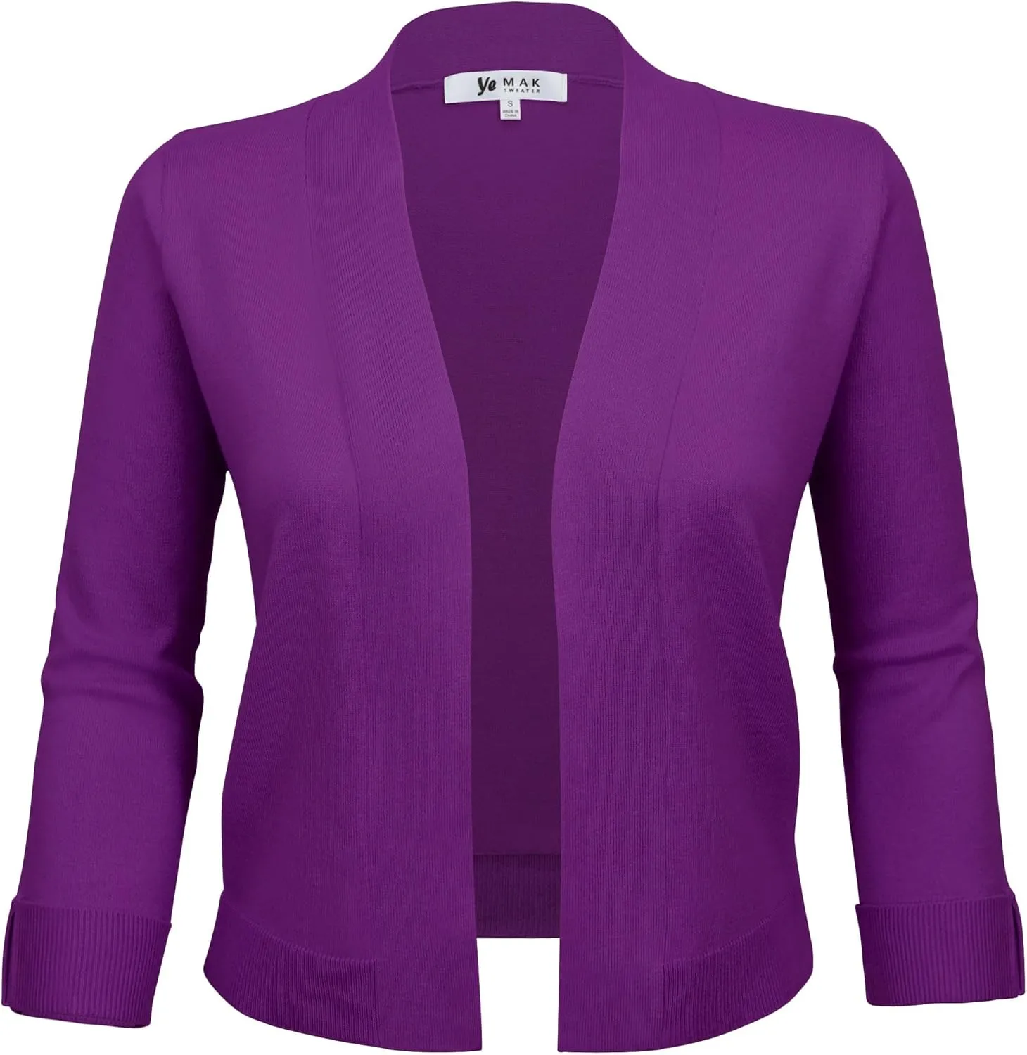 YEMAK Women's Crop Cardigan Sweater  3/4 Sleeve Open Front Classic Basic Knit Bolero Cropped Soft Lightweight Knitted Top