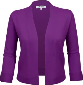 YEMAK Women's Crop Cardigan Sweater  3/4 Sleeve Open Front Classic Basic Knit Bolero Cropped Soft Lightweight Knitted Top