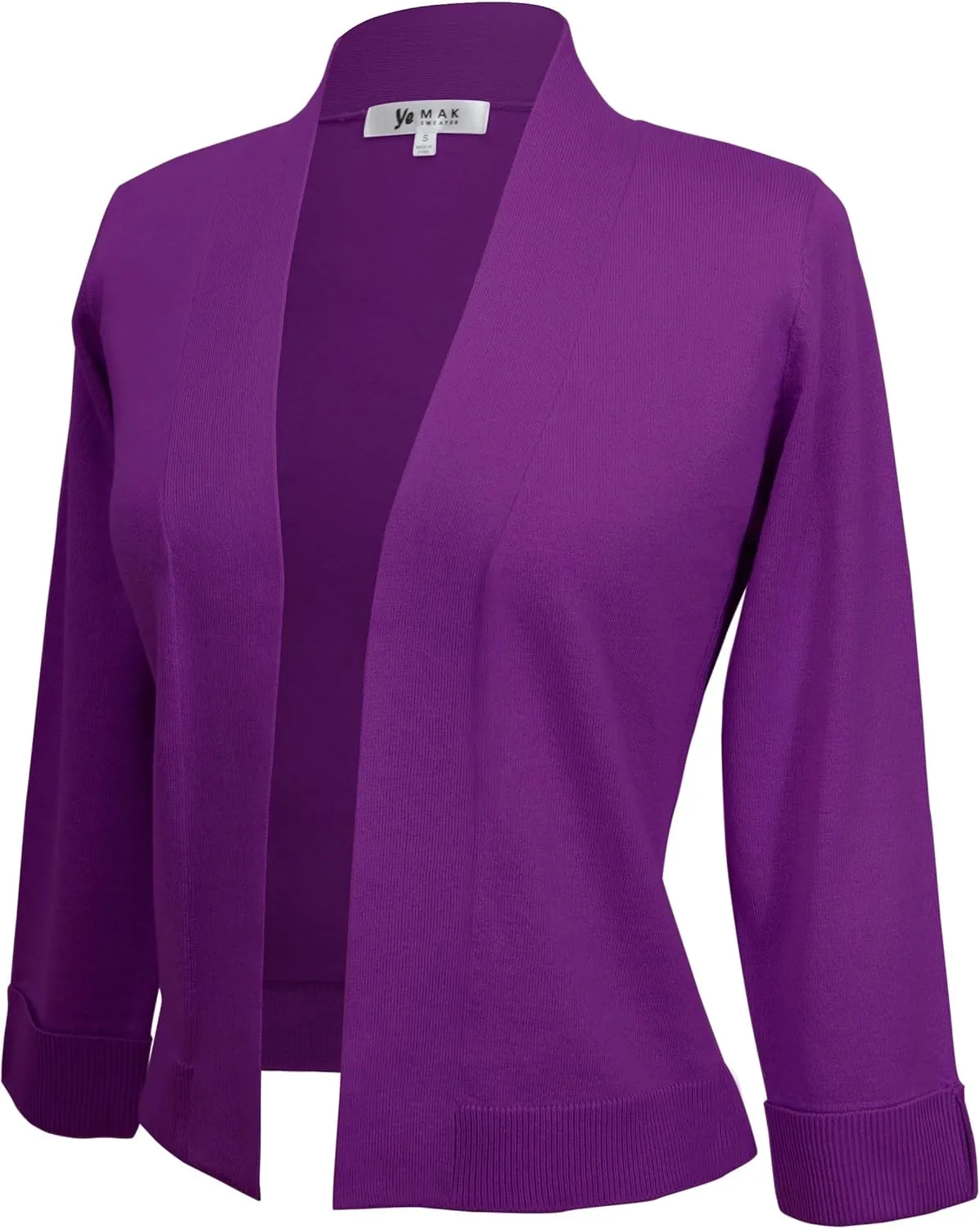 YEMAK Women's Crop Cardigan Sweater  3/4 Sleeve Open Front Classic Basic Knit Bolero Cropped Soft Lightweight Knitted Top
