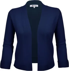 YEMAK Women's Crop Cardigan Sweater  3/4 Sleeve Open Front Classic Basic Knit Bolero Cropped Soft Lightweight Knitted Top