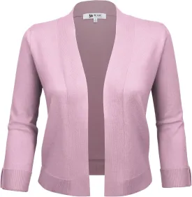 YEMAK Women's Crop Cardigan Sweater  3/4 Sleeve Open Front Classic Basic Knit Bolero Cropped Soft Lightweight Knitted Top