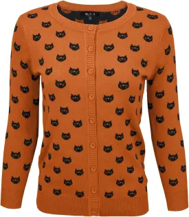 YEMAK Women's Knit Cardigan Sweater  3/4 Sleeve Button Down Crewneck Cute Cat Dog Pattern Casual Lightweight Knitted Top