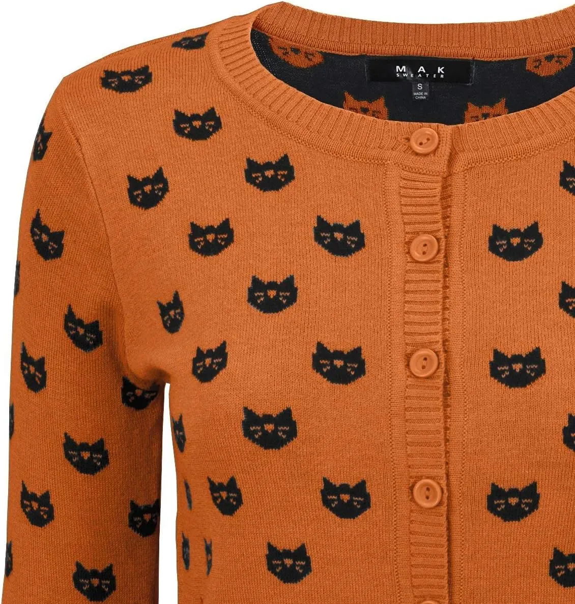 YEMAK Women's Knit Cardigan Sweater  3/4 Sleeve Button Down Crewneck Cute Cat Dog Pattern Casual Lightweight Knitted Top