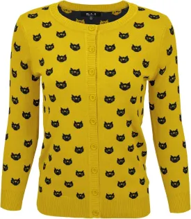 YEMAK Women's Knit Cardigan Sweater  3/4 Sleeve Button Down Crewneck Cute Cat Dog Pattern Casual Lightweight Knitted Top
