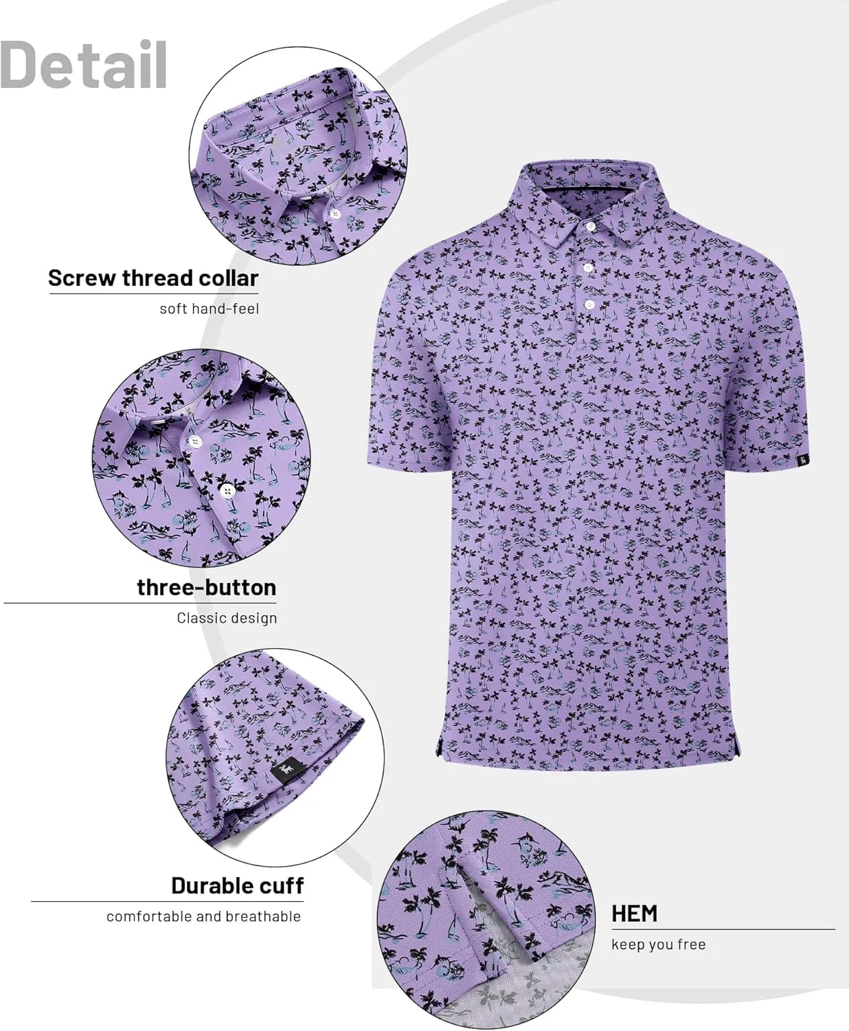ZITY Mens Print Polo Shirts Short Sleeve Moisture Wicking Shirts for Men Golf Tennis Daily Casual Collared T-Shirt