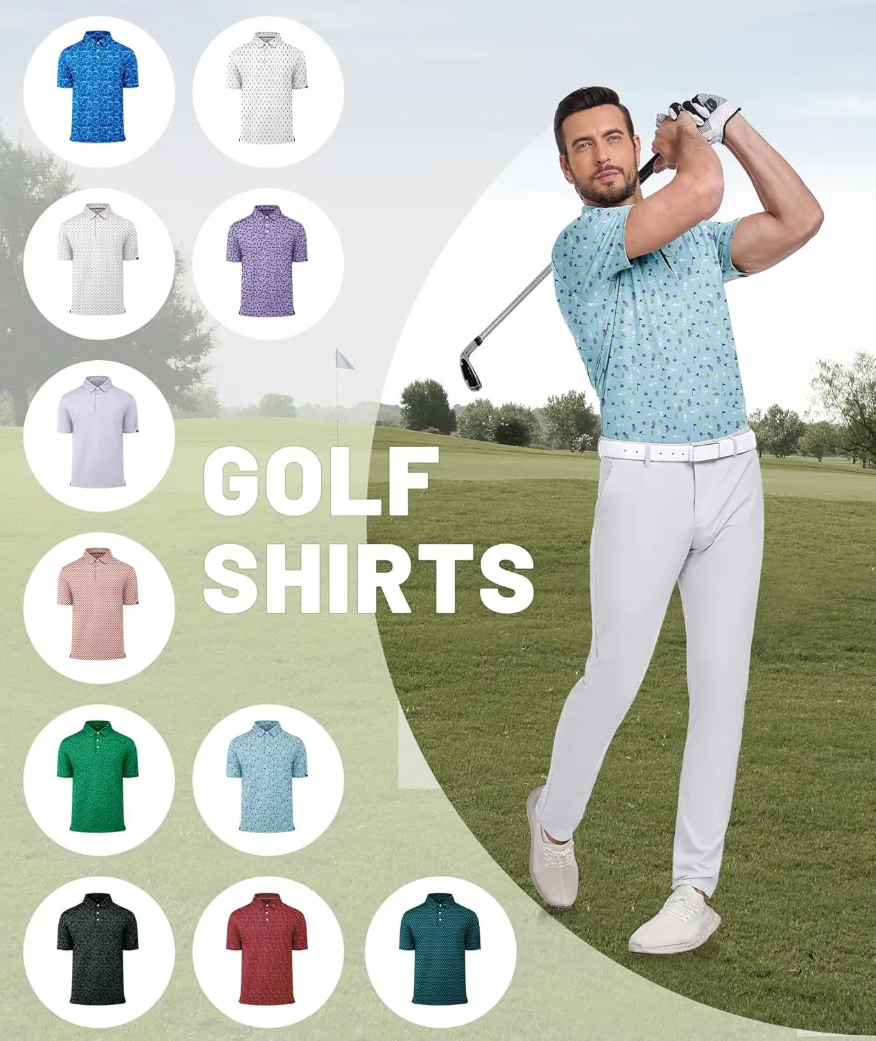 ZITY Mens Print Polo Shirts Short Sleeve Moisture Wicking Shirts for Men Golf Tennis Daily Casual Collared T-Shirt