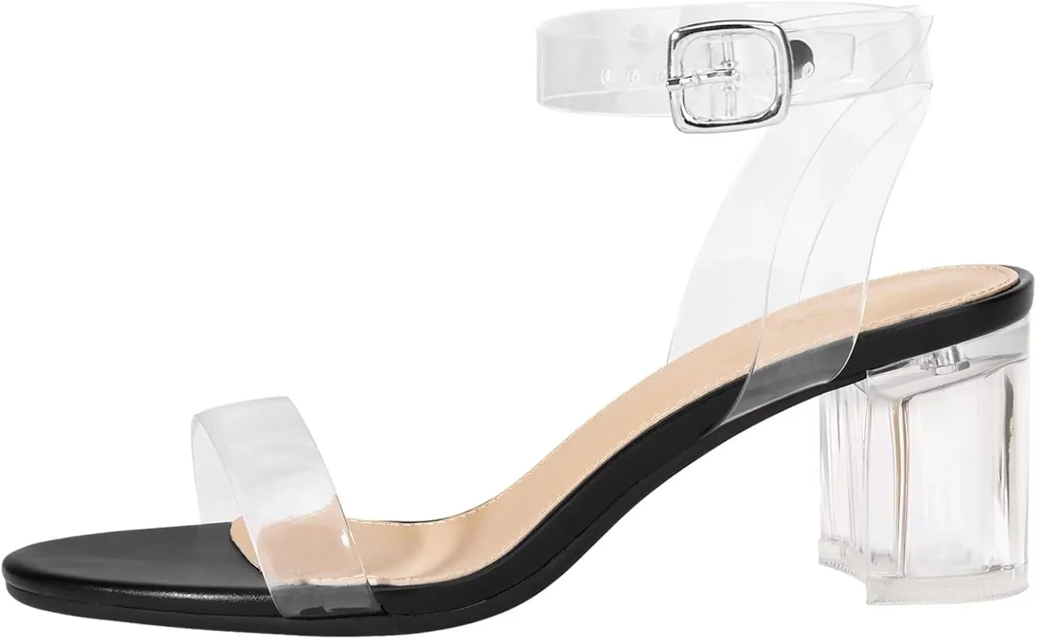 ZriEy Women's Clear Heels Strappy Chunky Block Heeled Sandals 2.2 Inch Open Toe Adjustable Ankle Strap Pump Sandals for Weddings Parties Daily Wear