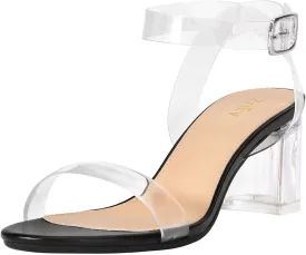ZriEy Women's Clear Heels Strappy Chunky Block Heeled Sandals 2.2 Inch Open Toe Adjustable Ankle Strap Pump Sandals for Weddings Parties Daily Wear
